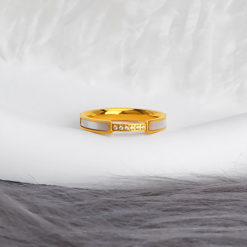 Six Rhinestone Titanium Steel No Fading Shell Rings