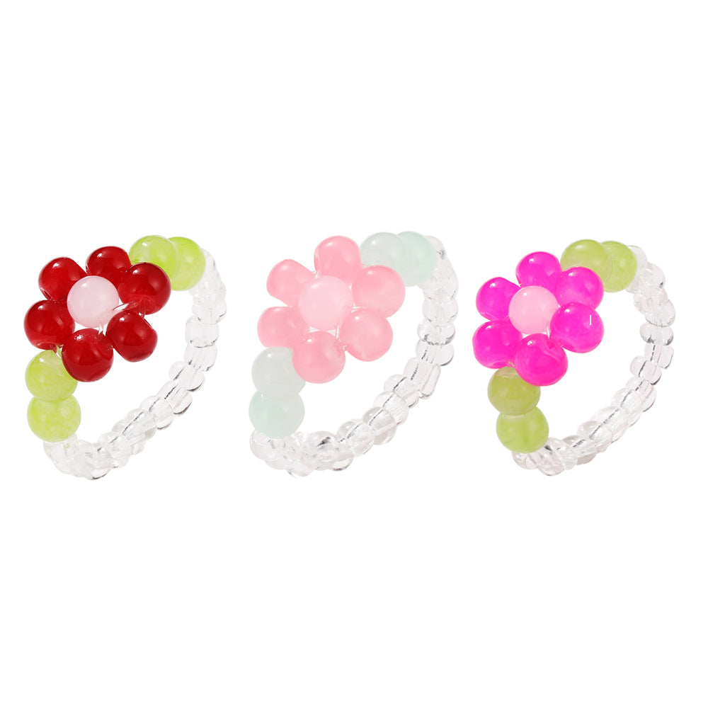 Color Stretch Crystal Beads Female Design Sense Rings