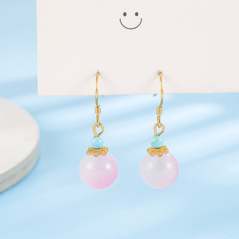 Cheongsam Peach Flower Red Agate Pink Earrings