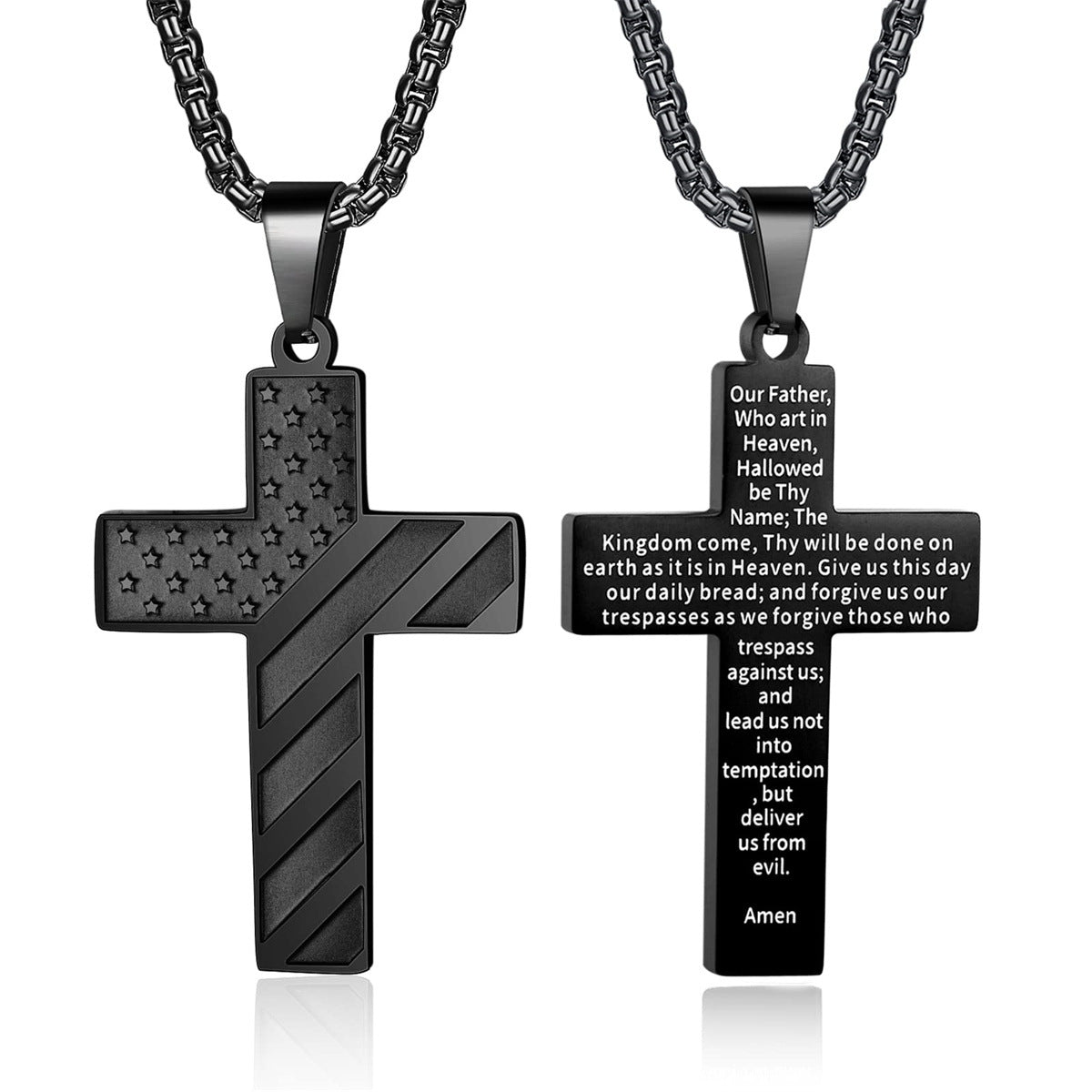 Men's Cross Stainless Steel Bible Patriotic Jewelry Inspirational Necklaces