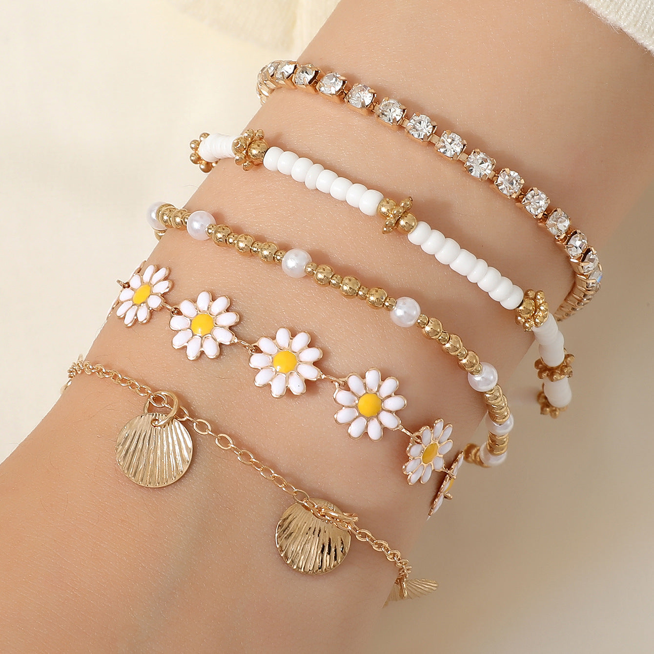 Vacation Bohemian Style Sunflower Small Golden Bracelets