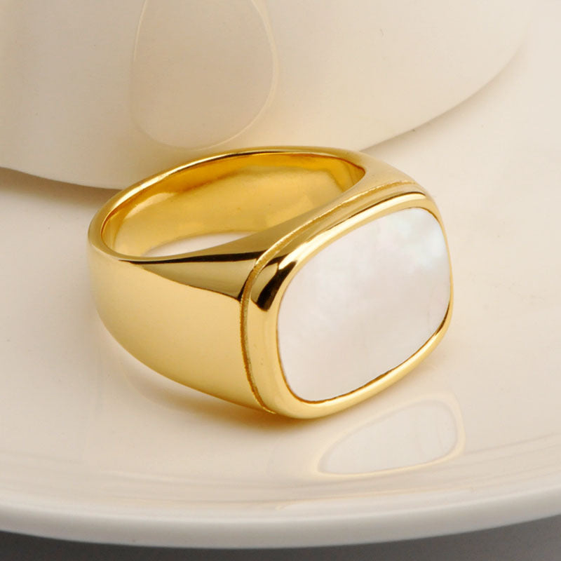 Women's & Men's Shell Square Gold Polished Stainless Steel Rings