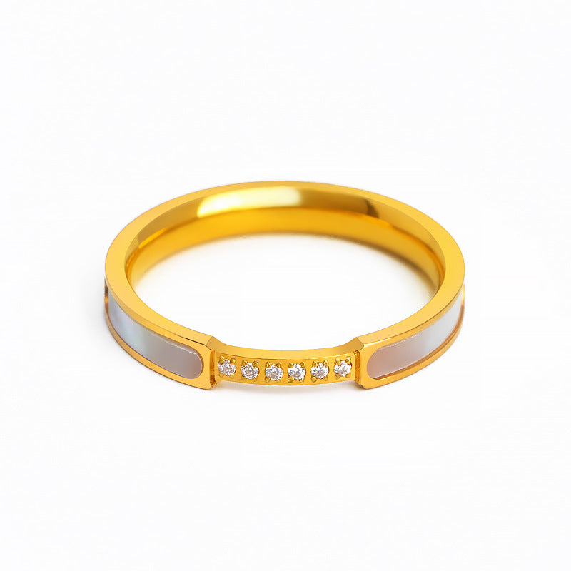Six Rhinestone Titanium Steel No Fading Shell Rings