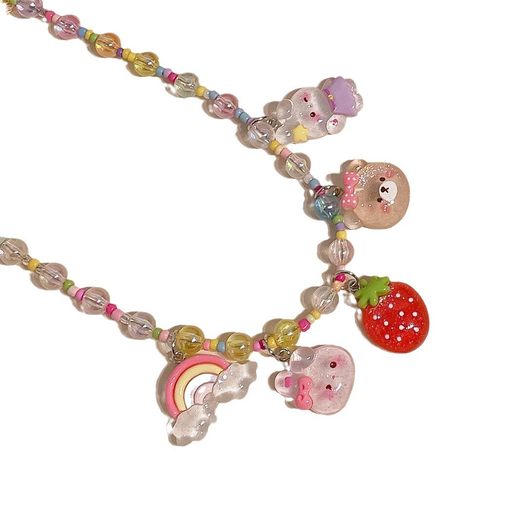 Korean Transparent Resin Color Beaded Little Princess Cute Cartoon Necklaces