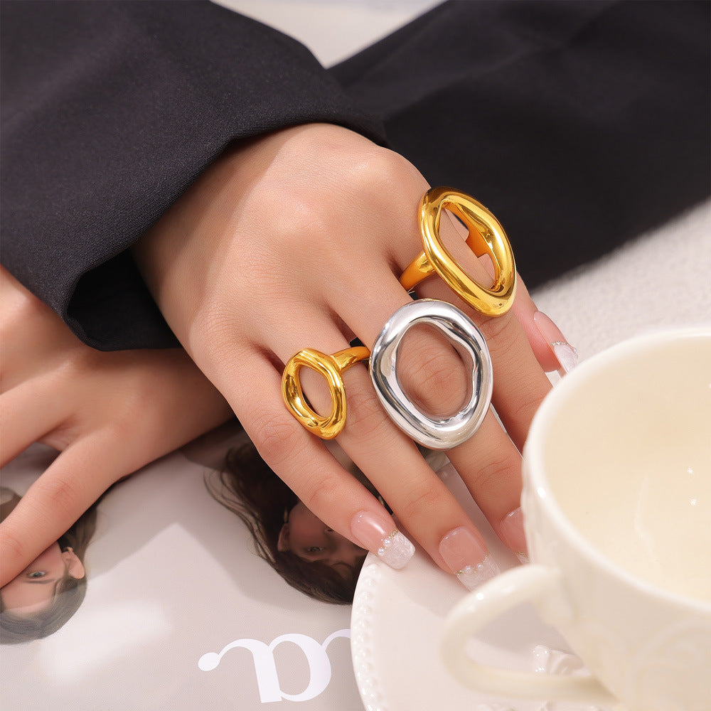 Titanium Steel Gold Plated Geometric Hollow Rings