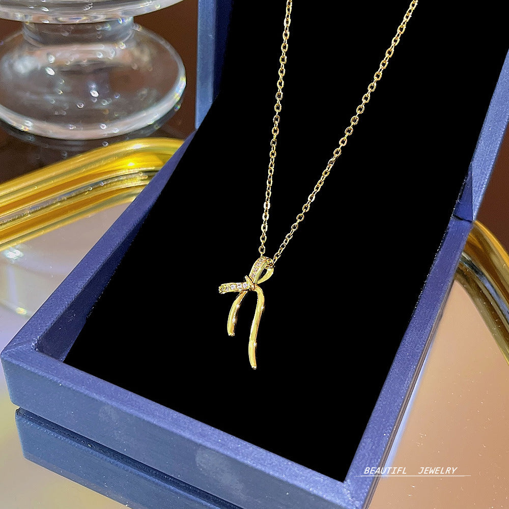 Women's Bow Zircon Clavicle Chain Titanium Steel Necklaces