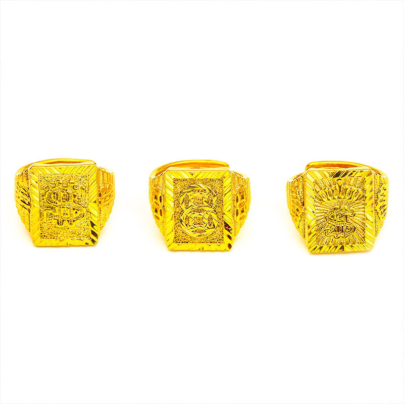 Men's Placer Gold Domineering Coin Crown Abacus Rings