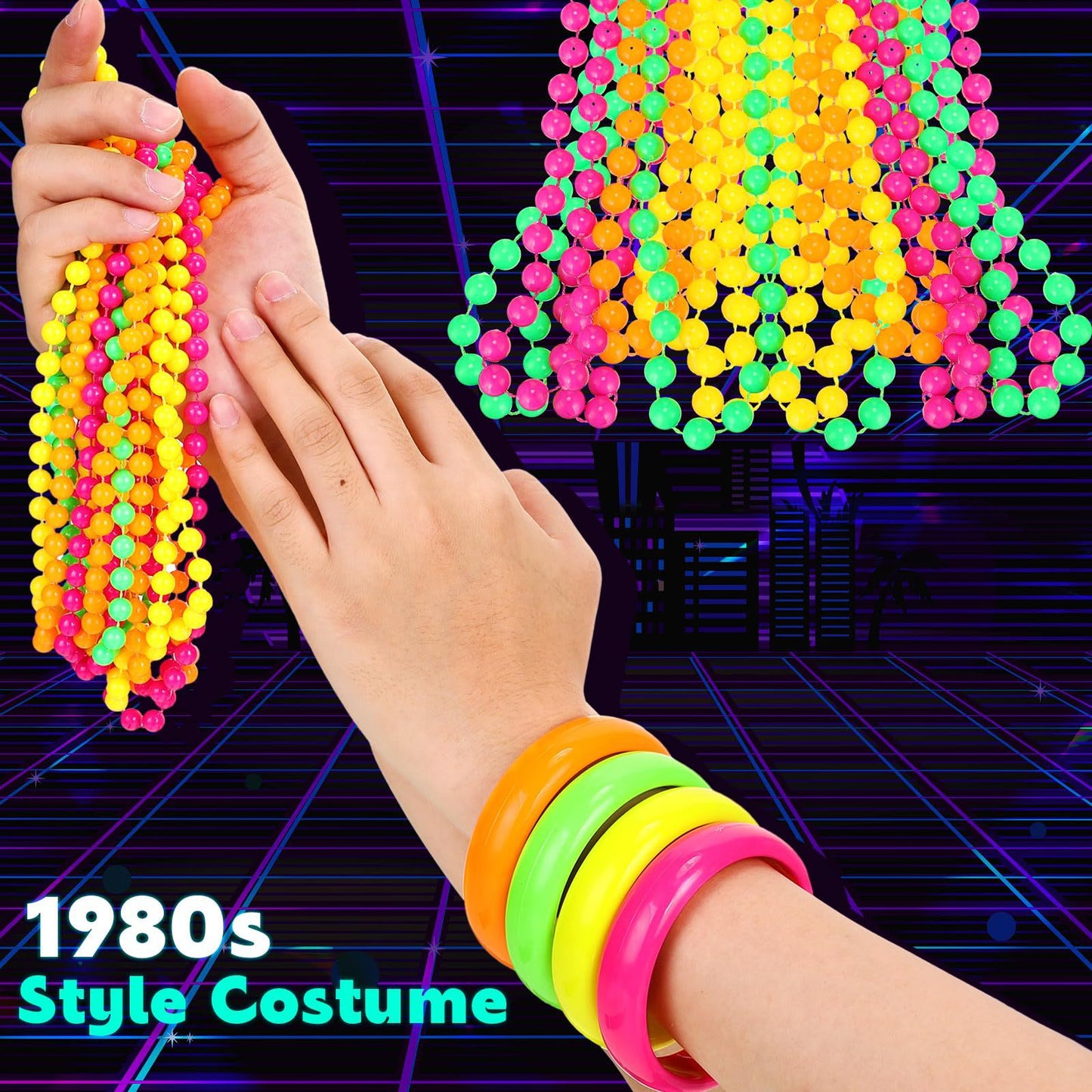 Women's Neon Color Pearl Party Dress Up Accessories String Necklaces