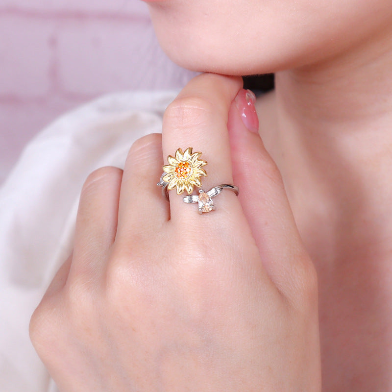 Beautiful Adjustable Sunflower Spinning Simple Fashion Rings