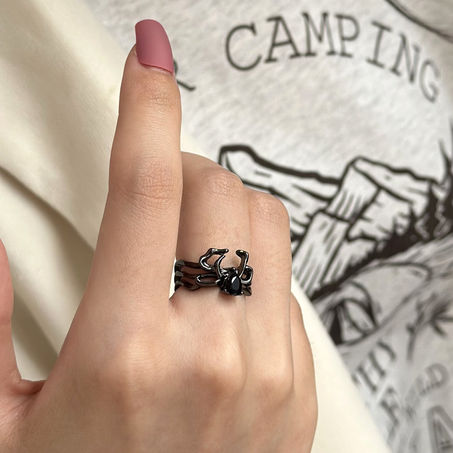 Cold Wind Dark Black Spider Web Rings