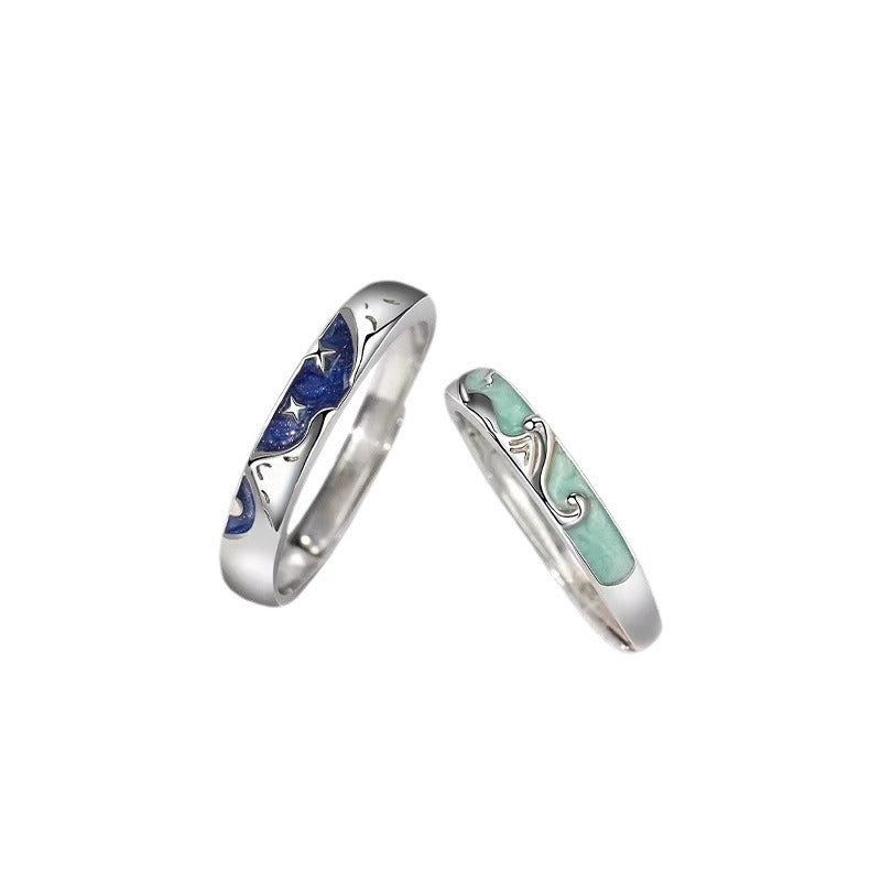 Sea Couple Design Epoxy Technology Korean Rings