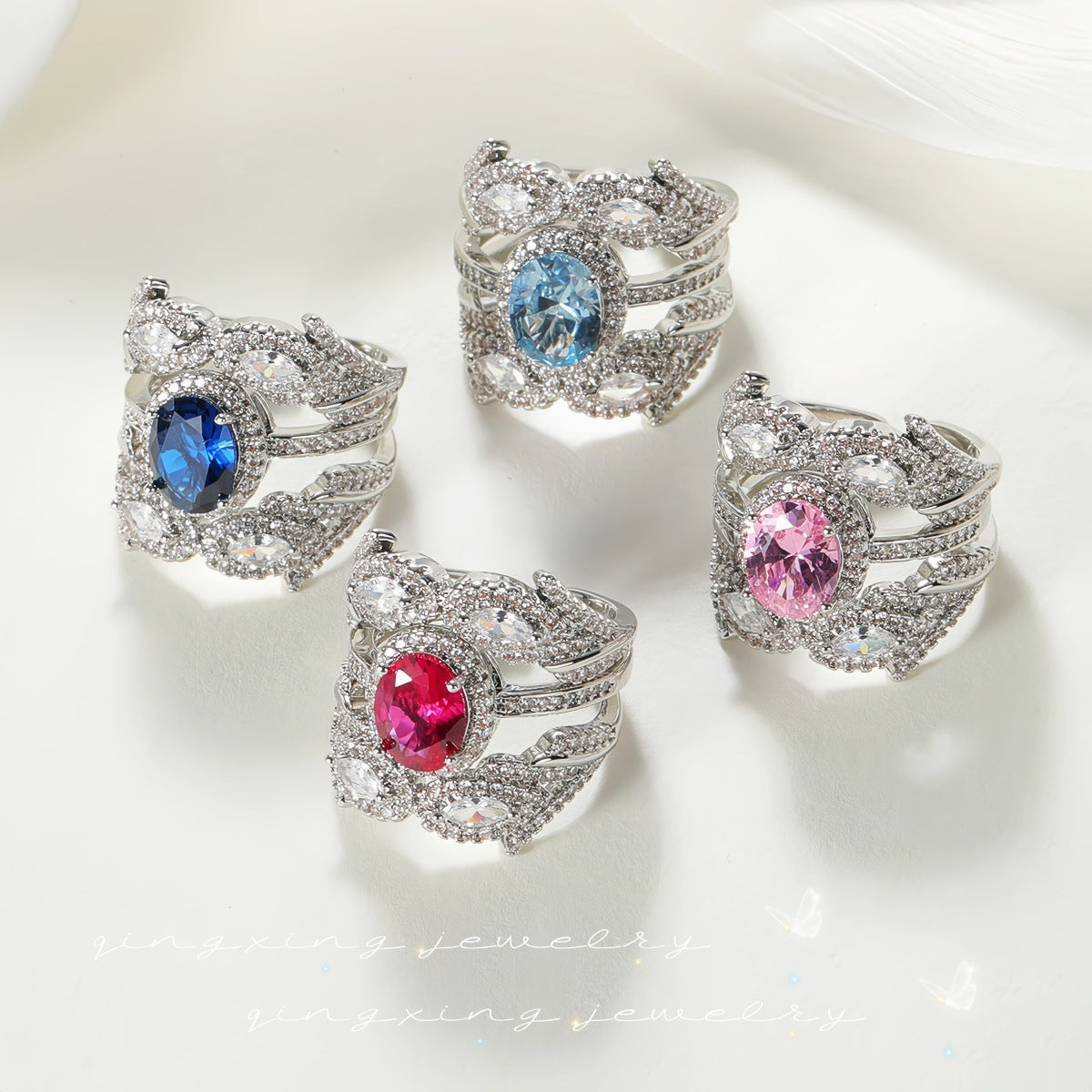 Women's Red Corundum Luxury High-grade Diamond Navy Rings