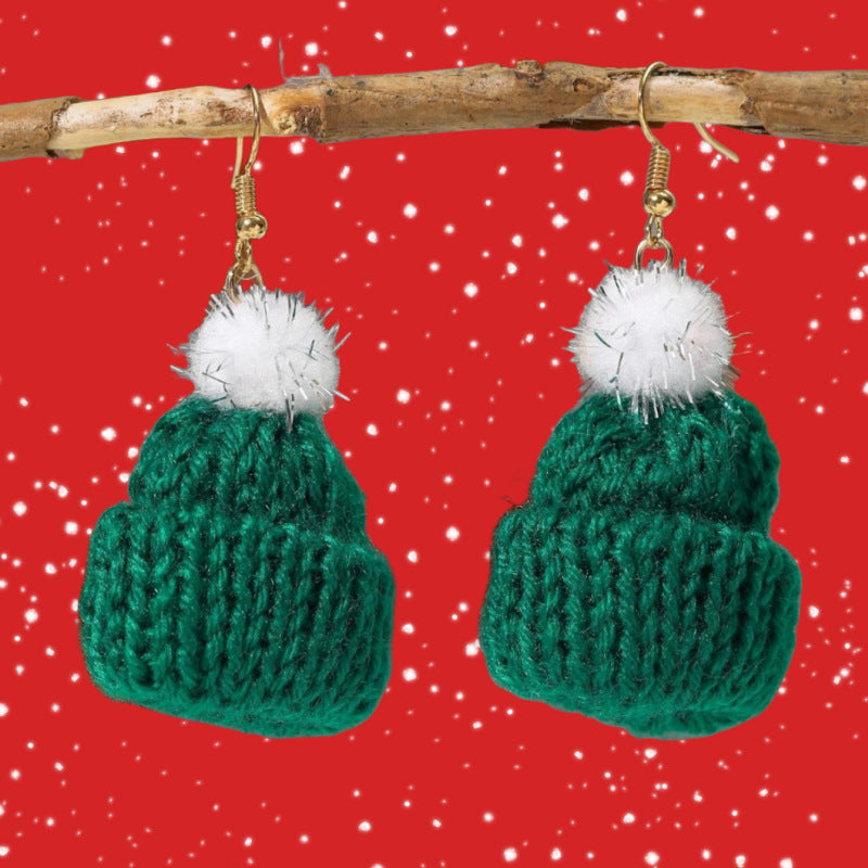 Women's Sweet Temperament Fur Ball Knitted Hat Earrings