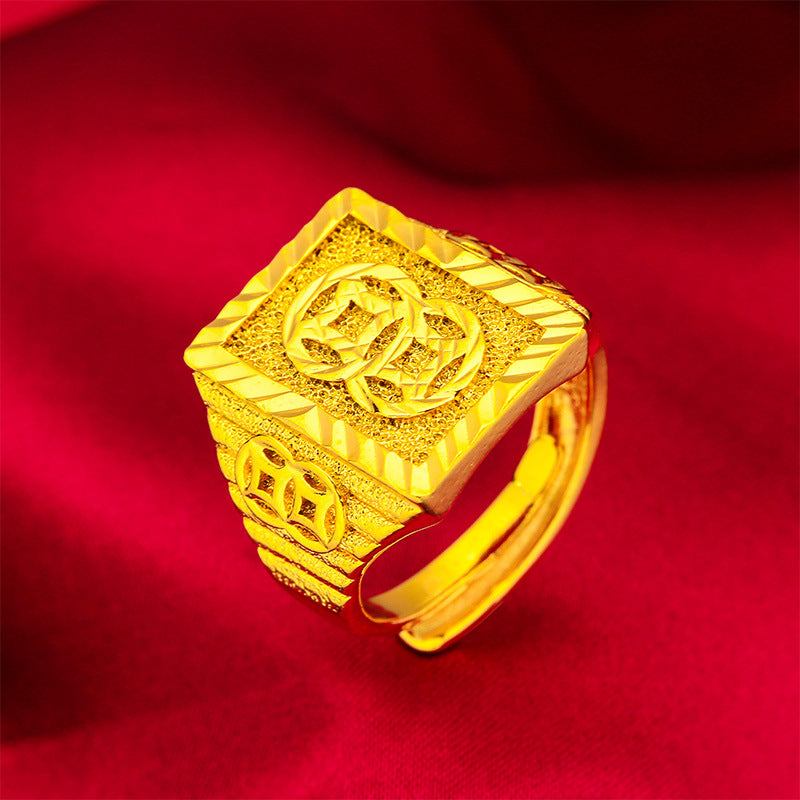 Men's Placer Gold Domineering Coin Crown Abacus Rings