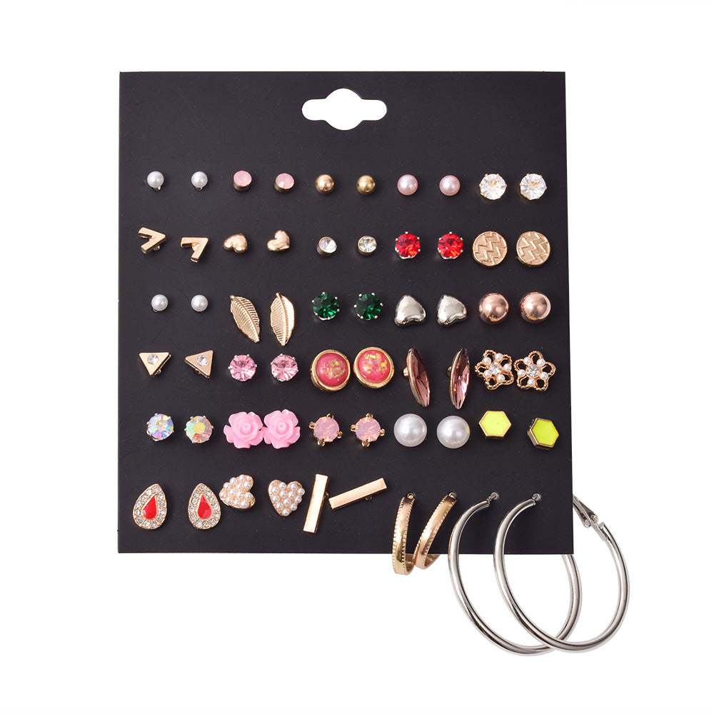 Women's Heart Flowers Pairs Earings Set Popular Rings