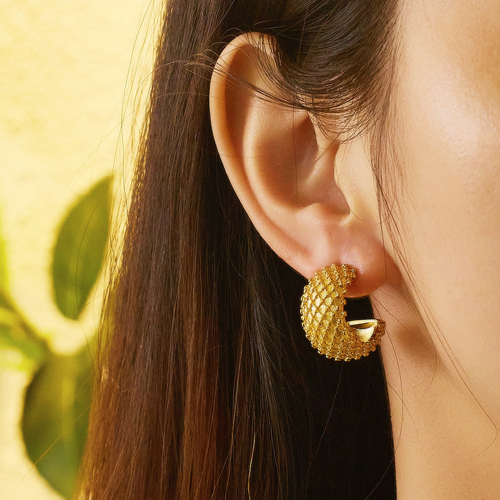Twist Round Diamond Woven Wheat Ear Earrings
