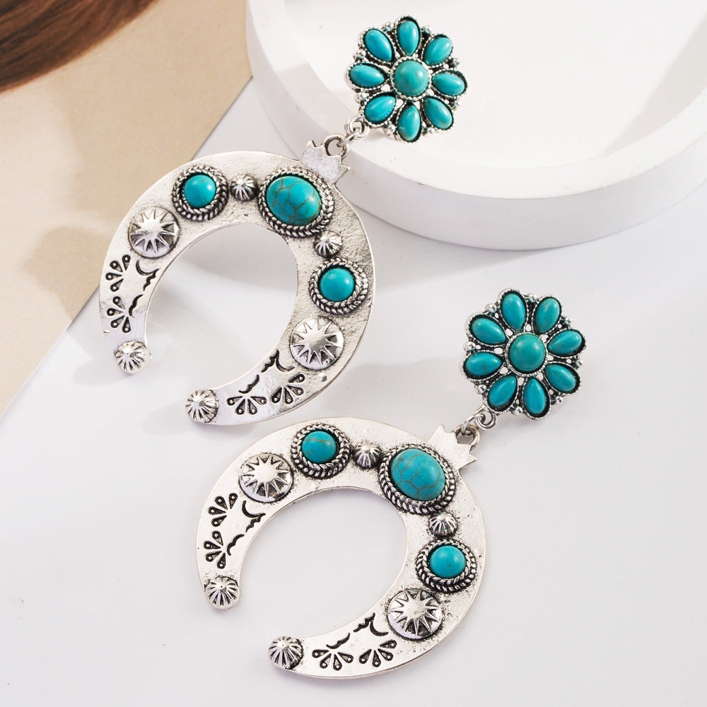 Turquoise Milk Grain Leather Diamond Studded Earrings