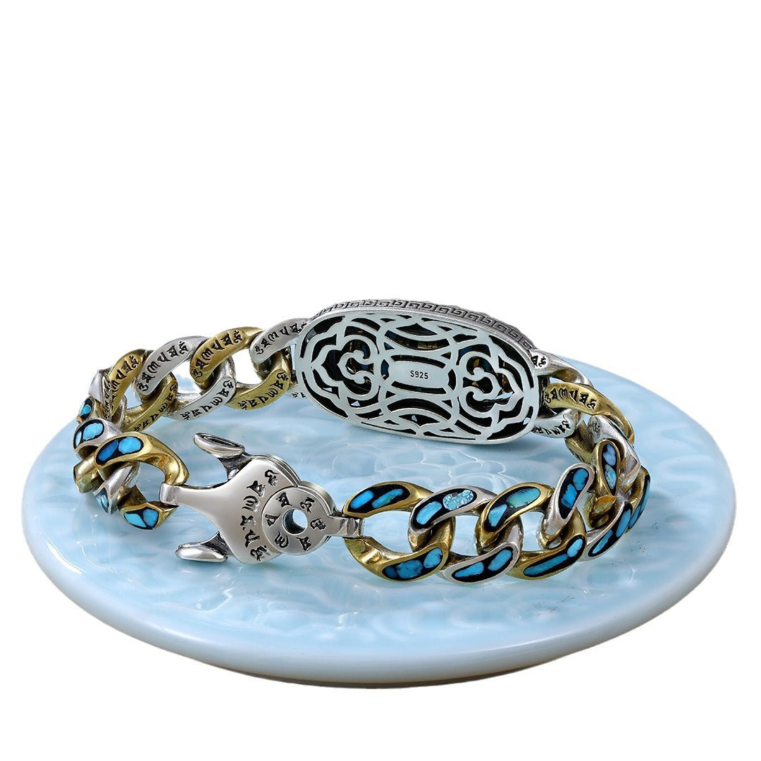Turquoise Mantra Bead Sterling Sier Male Personality Female Bracelets