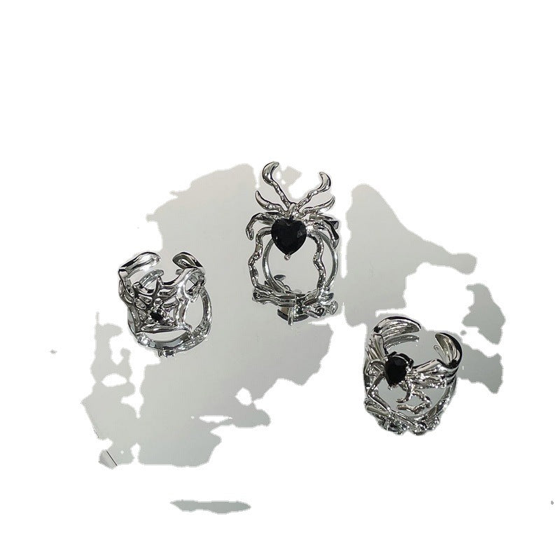 Cold Wind Dark Black Spider Web Rings