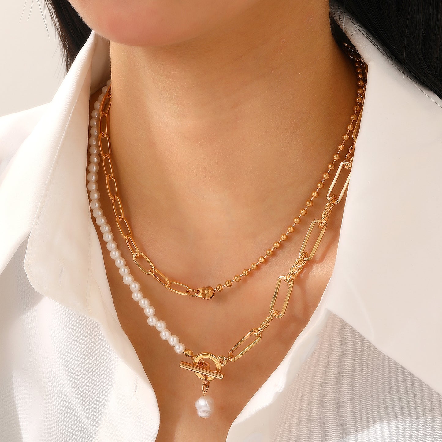 Women's Imitation Pearl Tassel Love Cross Butterfly Necklaces