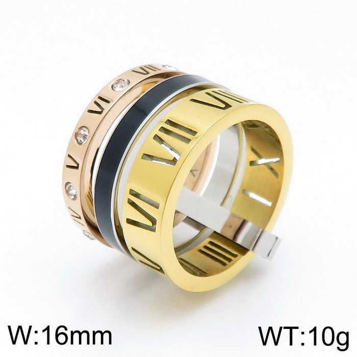 Women's Roman Letters Two-color Fashion Atmospheric Stainless Rings