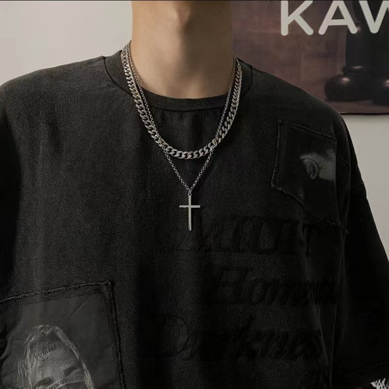 Men's Cuban Fashion Titanium Steel Hip Hop Double Layer Necklaces