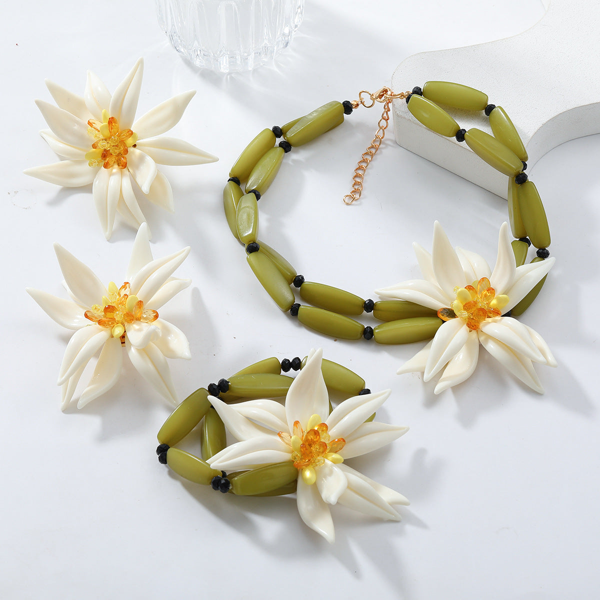 Women's Set Beautiful Flowers Resin For Necklaces