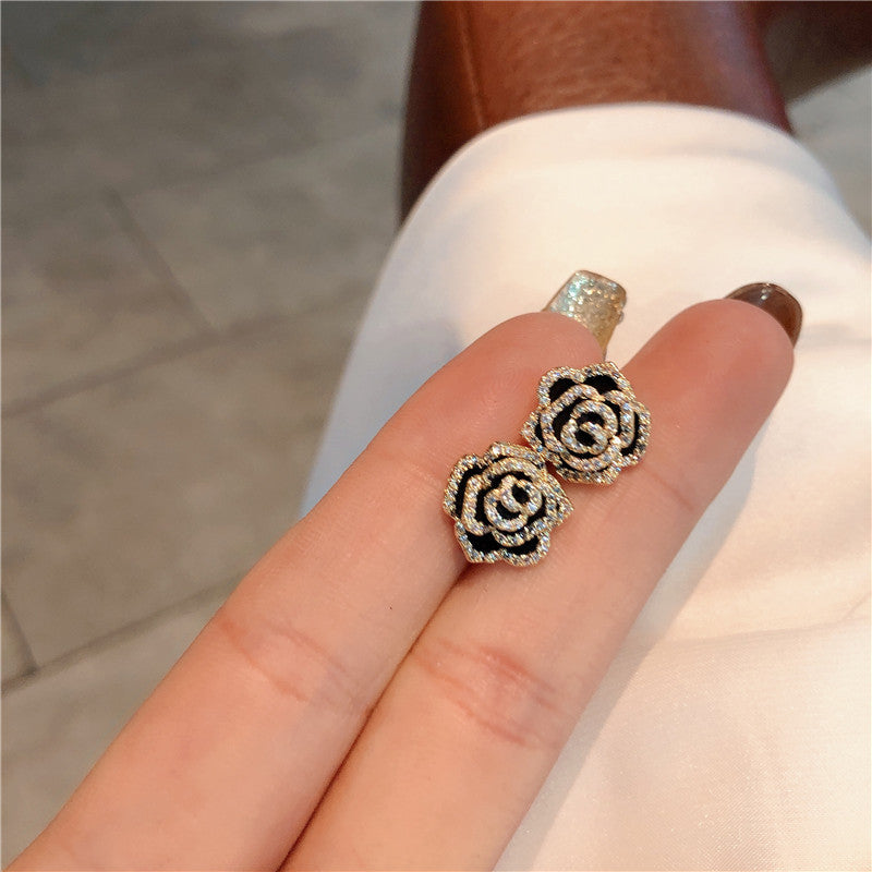 Sier Needle Elegant Camellia Korean Style Earrings