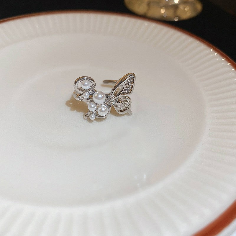Electroplated Freshwater Pearl Zircon Stitching Butterfly Exquisite Rings