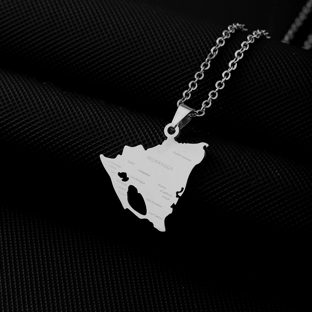 Women's & Men's Fashion Titanium Steel Glossy Nicaragua Map Necklaces