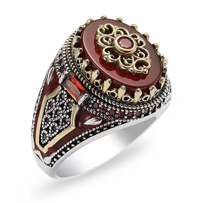 Men's Ornament Geometric Ellipse Black Acrylic Personality Retro Rings