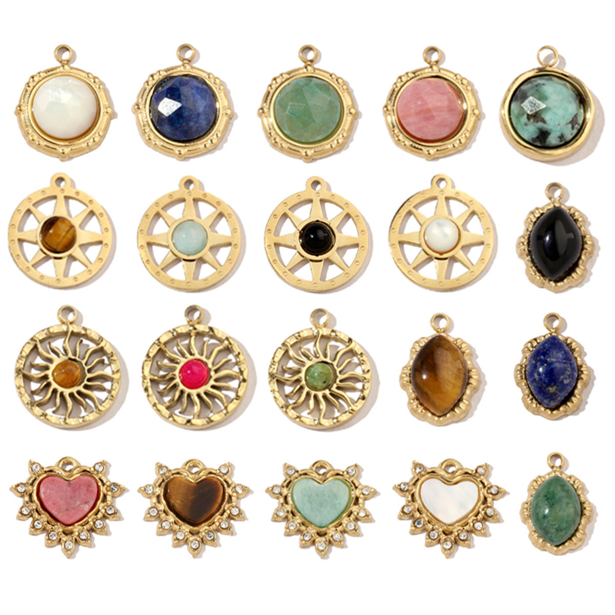 Women's Sun Natural Stone Titanium Steel Gold White Shell Pendants