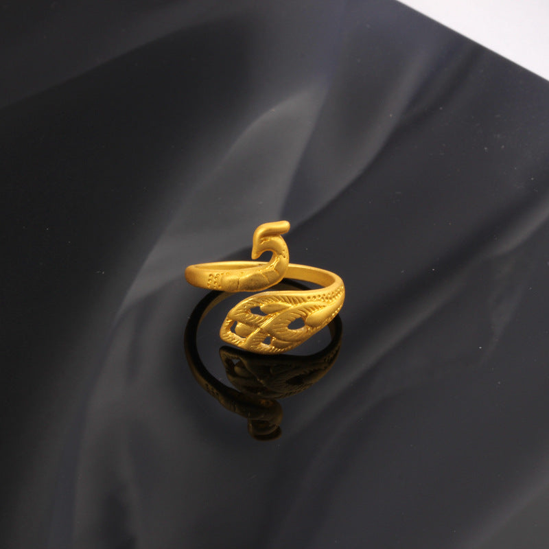 Three-dimensional Argent Pur Peacock Female Open Rings