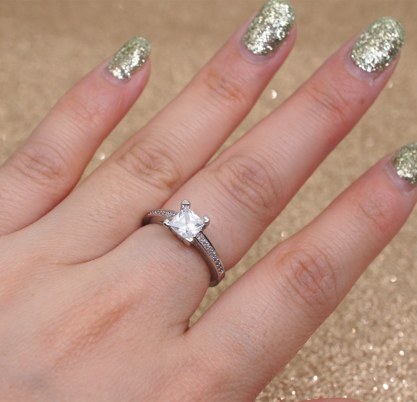 Women's Square Diamond Princess Artificial Wedding Simple Rings