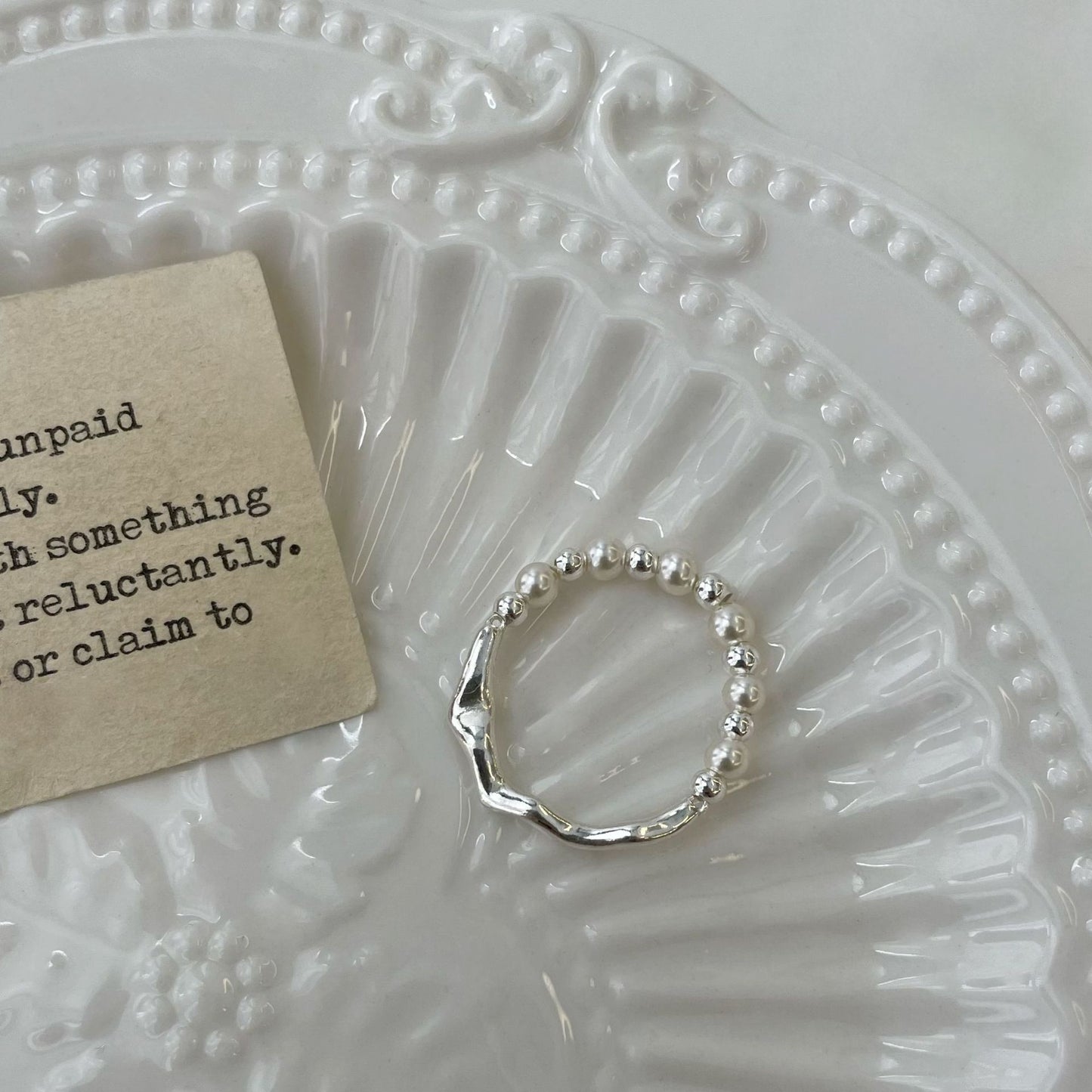 Sterling Sier Pearl Elastic Simple Gentle Rings