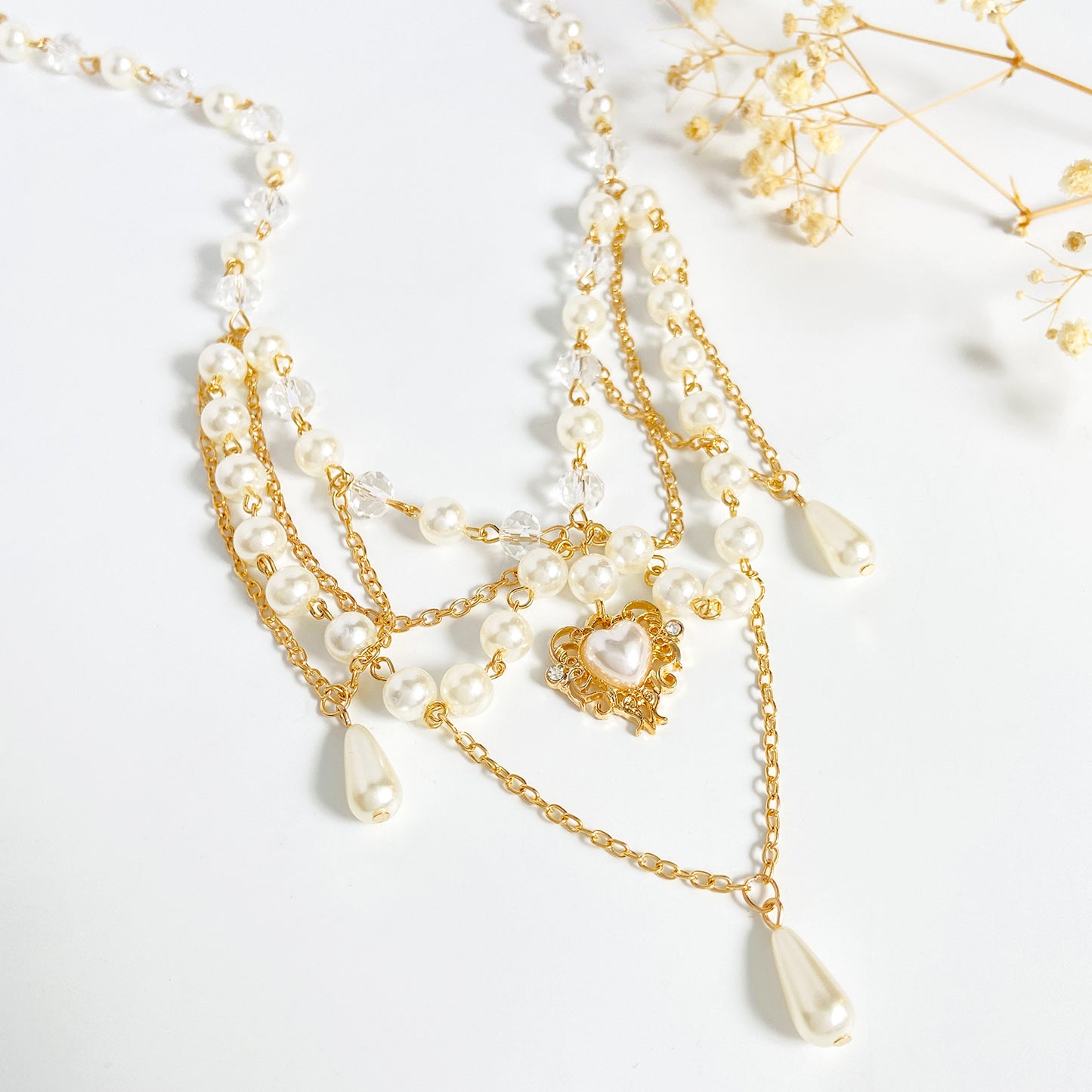 Women's Imitation Pearl Tassel Love Cross Butterfly Necklaces