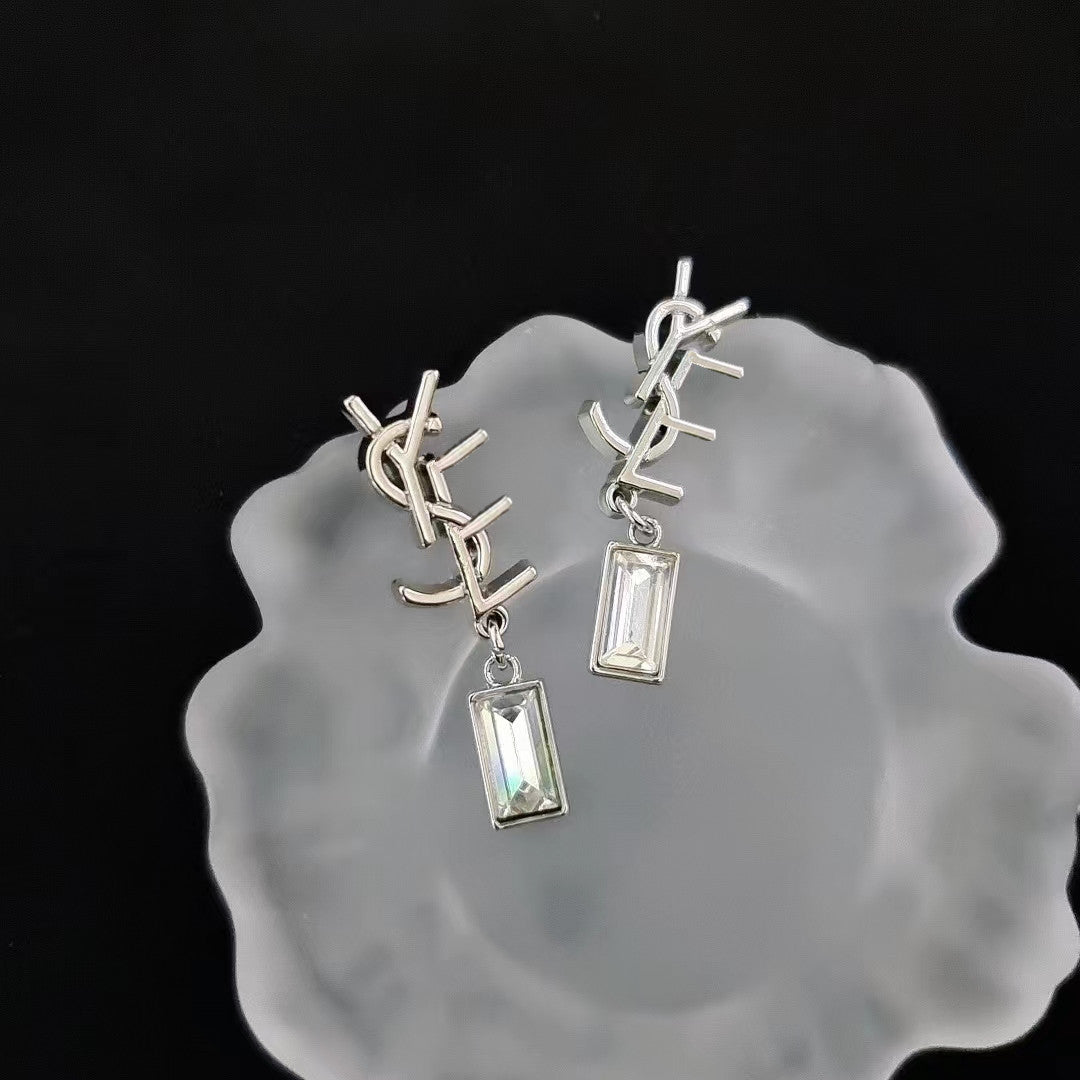 Women's & Men's Quality Collection Trending Rhinestone Letters Sier Earrings