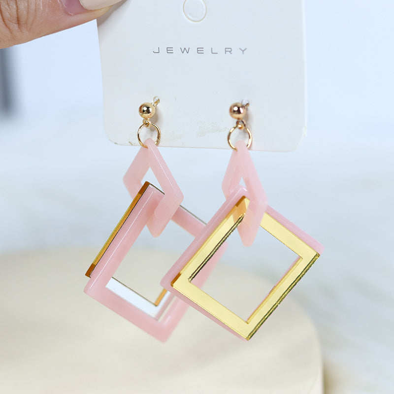 Women's Winter Mature Style Stitching Mirror Acrylic Simple Square Earrings