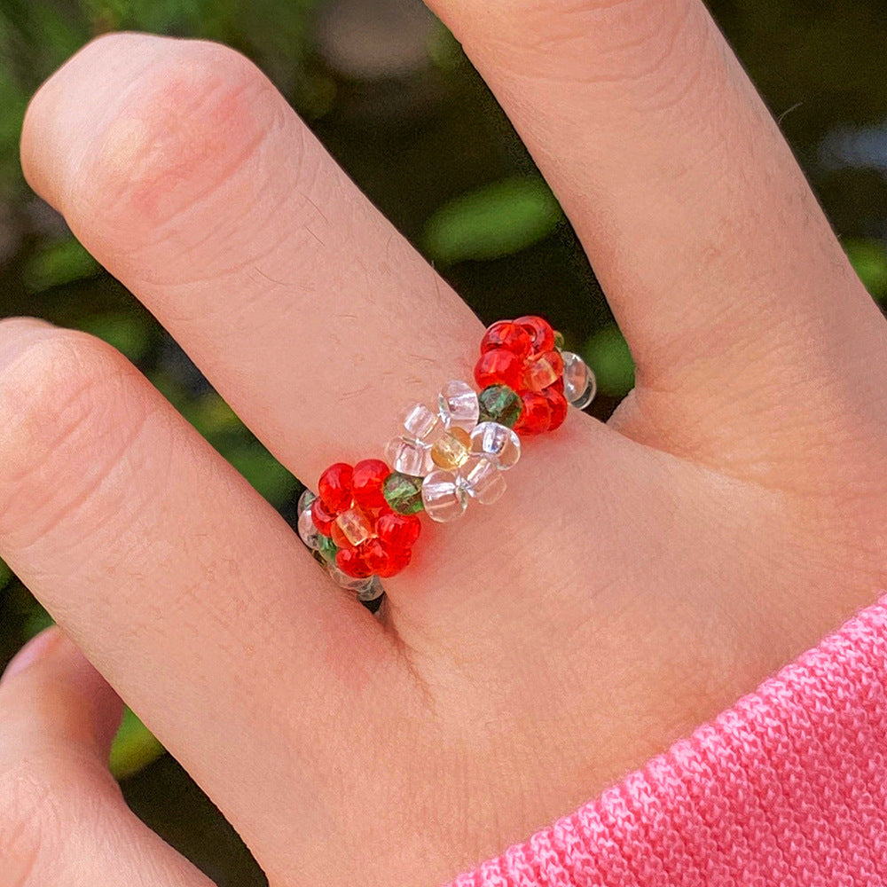 Color Stretch Crystal Beads Female Design Sense Rings
