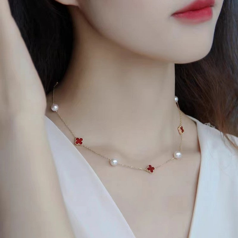 Inlaid Zircon Flower Pearl Light Luxury Temperament Classic Necklaces