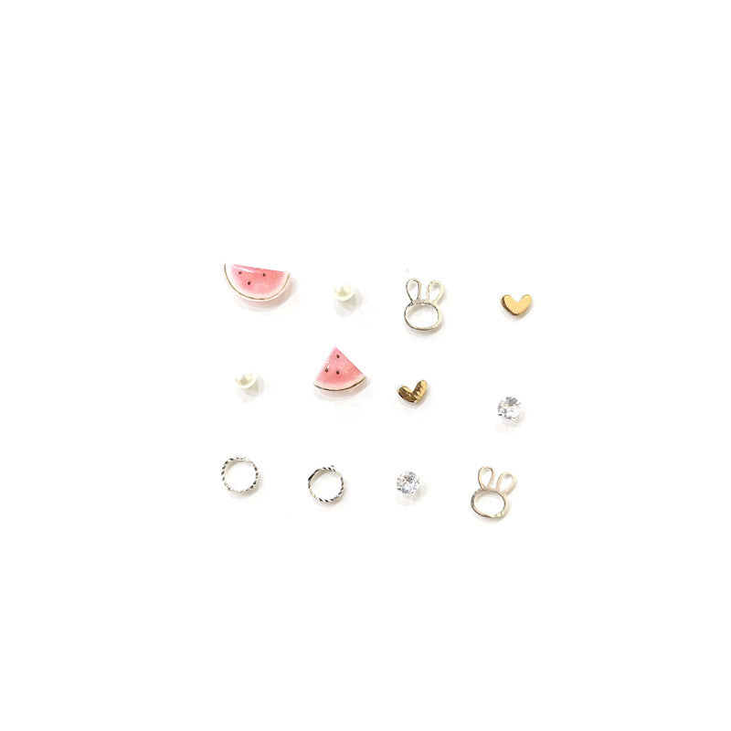 Needle Ceramic Flower Watermelon Week Suit Earrings