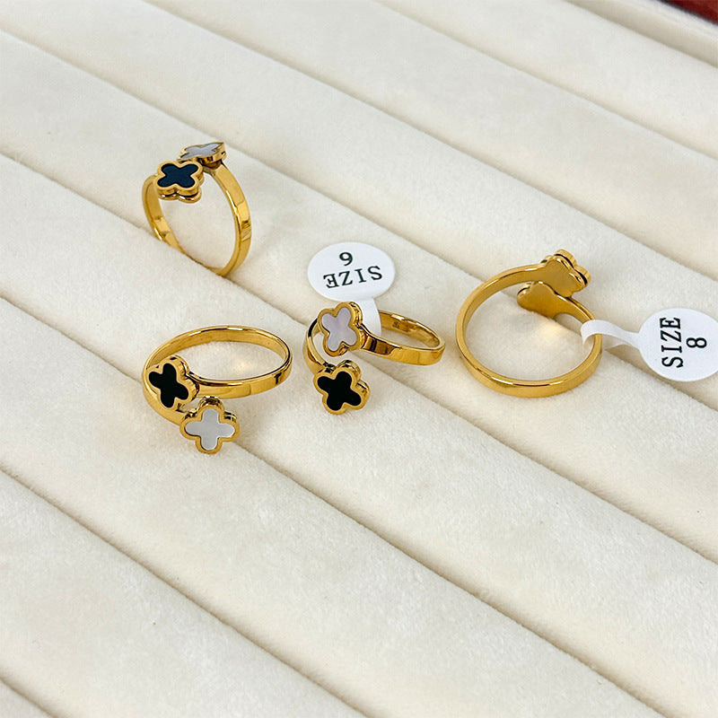 Shell Clover Titanium Steel Open Female Rings
