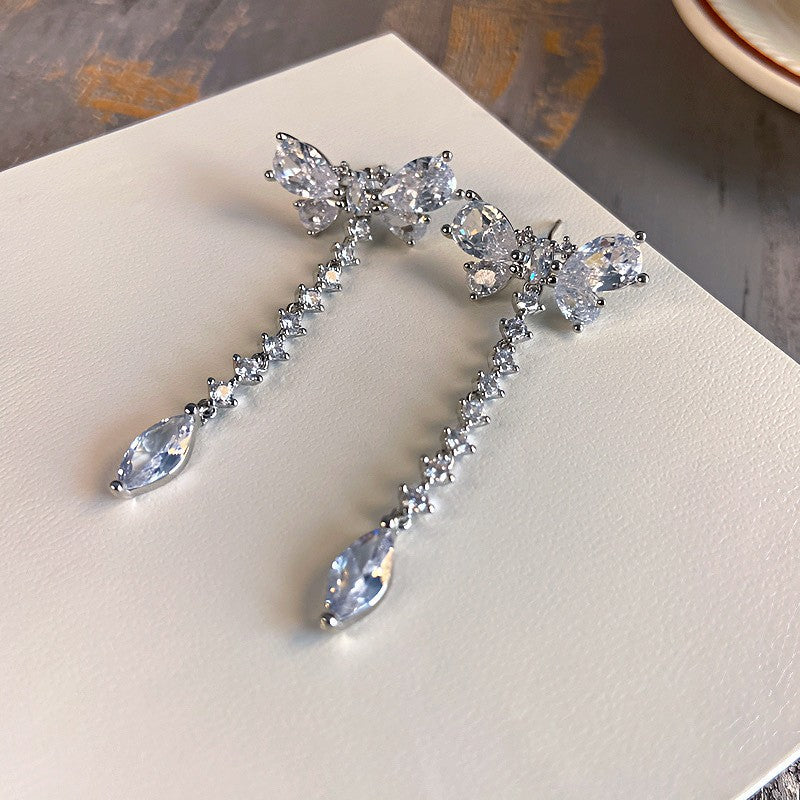 Fashion Zirconia Micro Inlaid Zircon Long Earrings