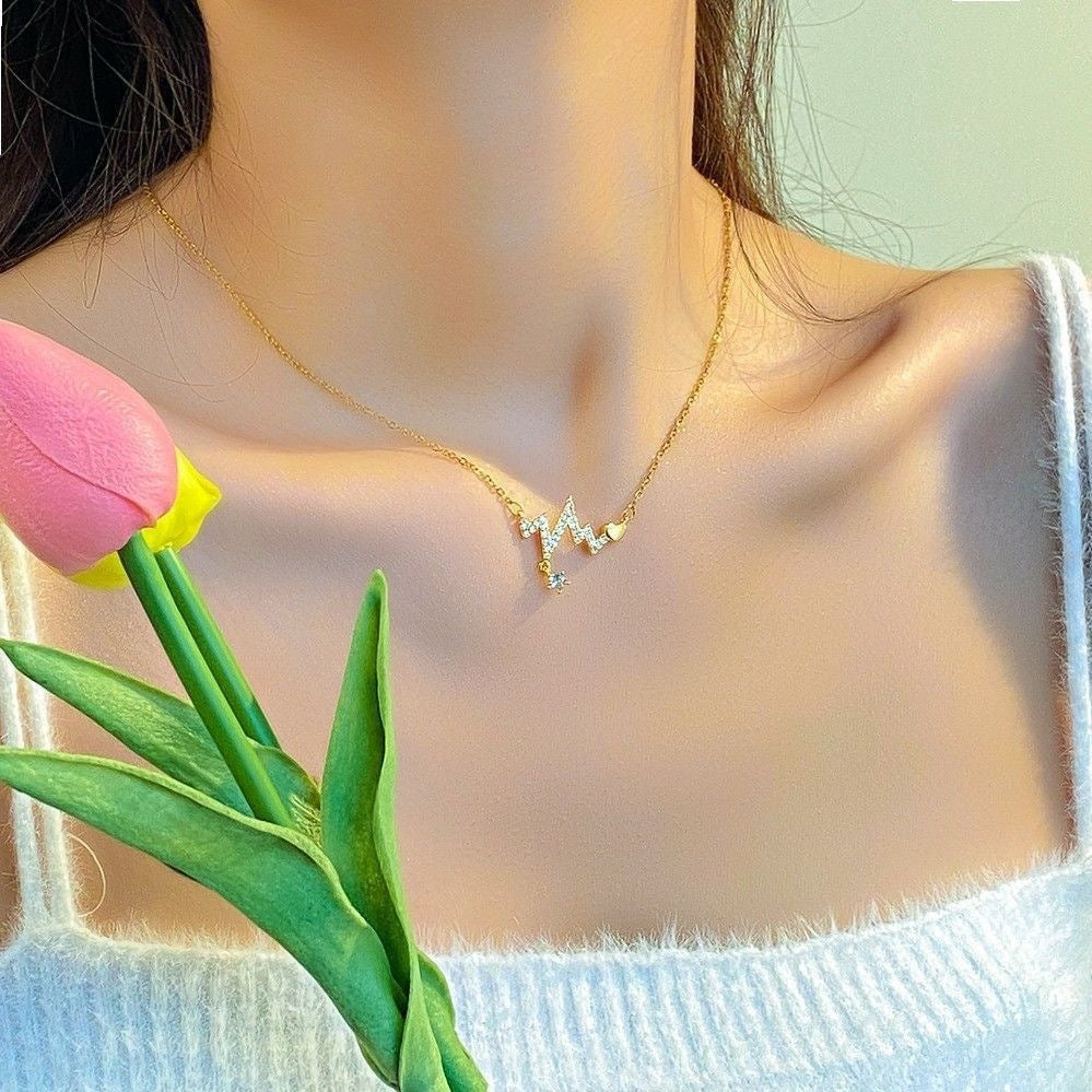 Ecg Titanium Steel Fashionable Personality Rhinestone Necklaces