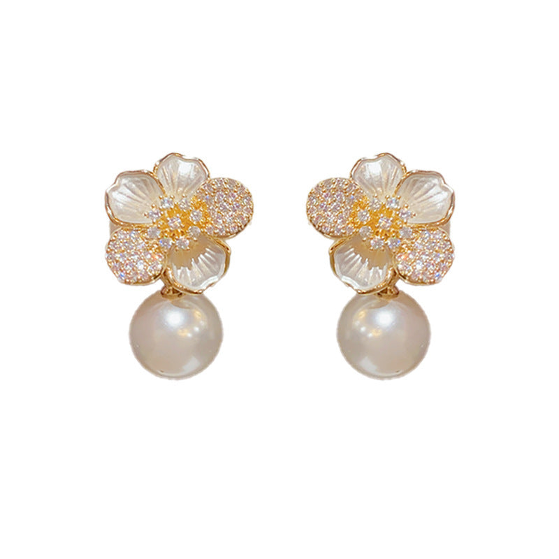 Women's Gold Plated French Entry Lux Pearl Fashion Dignified Earrings