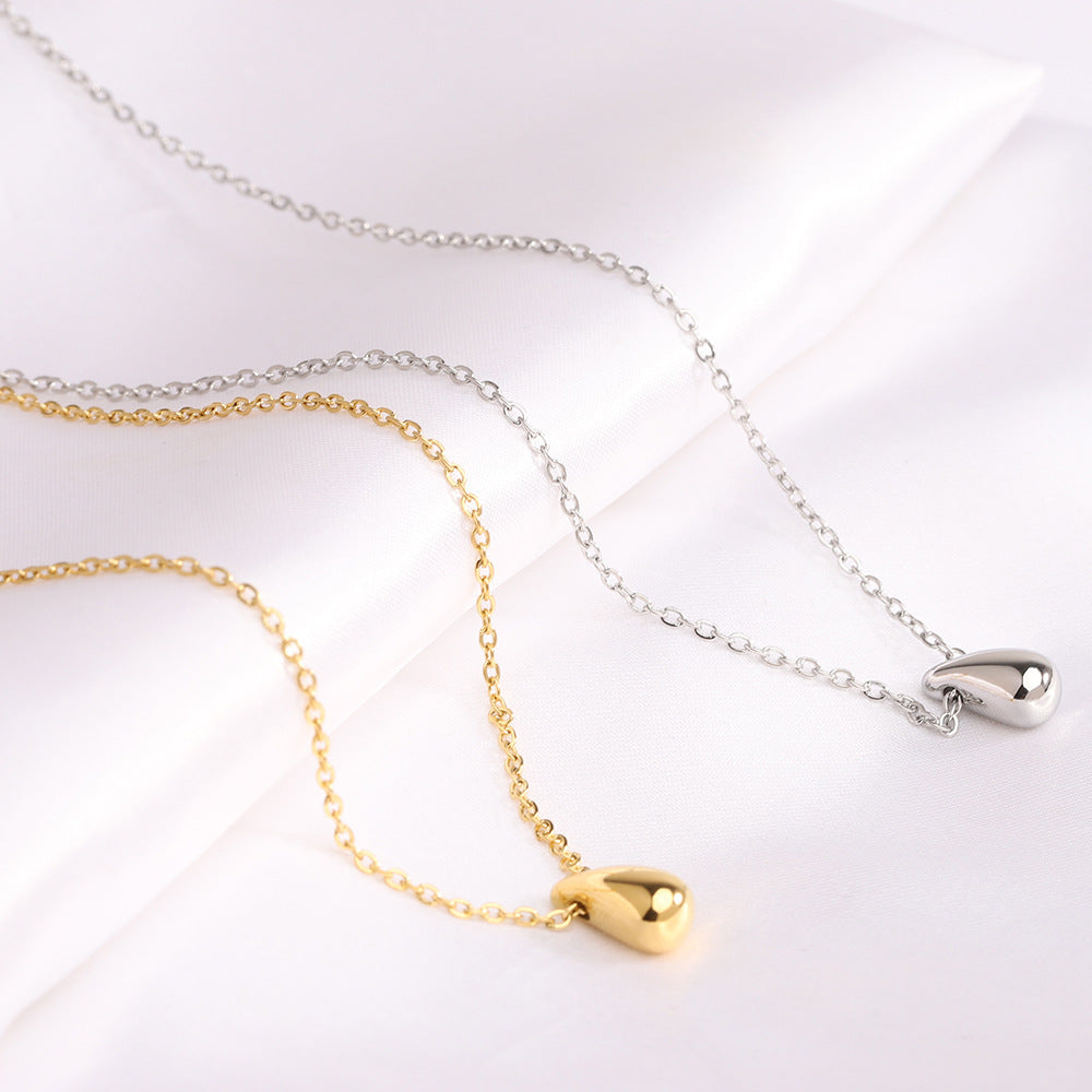 Women's Stainless Steel Teardrop Glossy Thick Dome Necklaces