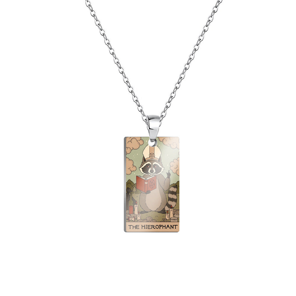 Retro Color Printing Raccoon Stainless Steel Pendants