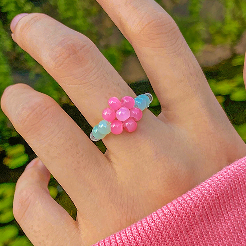 Color Stretch Crystal Beads Female Design Sense Rings