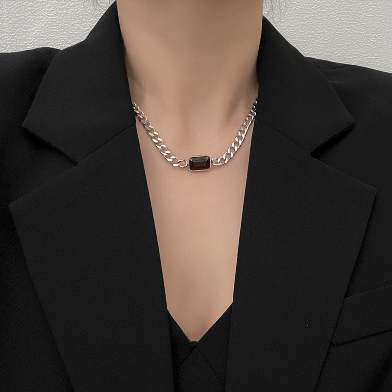 Women's & Men's Geometric Titanium Steel For Simple Black Zircon Niche Design Necklaces