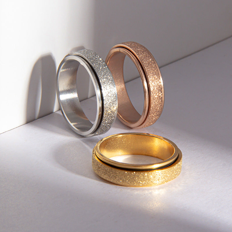 Standard Code Colorful Rose Gold Titanium Steel Frosted Rotatable Rings